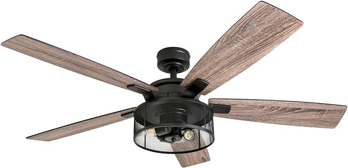 Indoor LED Ceiling Fan with Light, Remote Control, Dual Mounting Options, 5 Dual Finish Blades, 