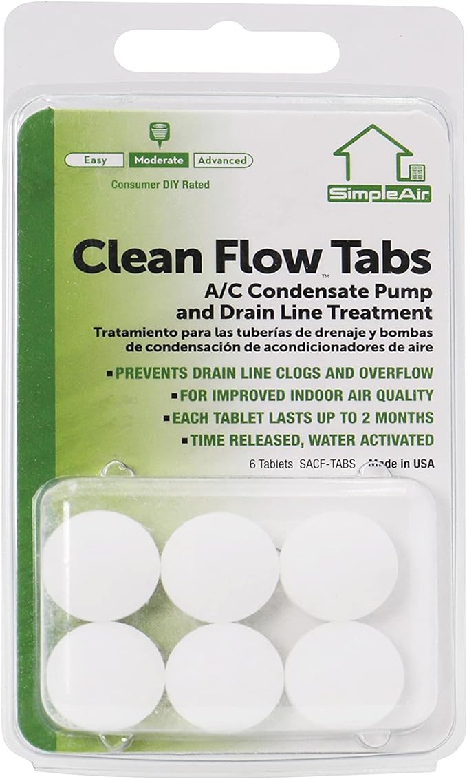 Clean Flow Tabs: Maintain HVAC drain lines, time-released, prevent clogs, lasting.






