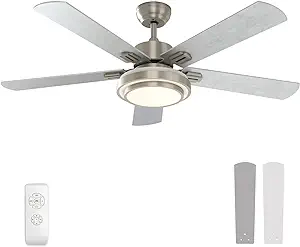 Fan with Lights Remote Control, 52 Inch, Brushed Nickel (5-Blades)