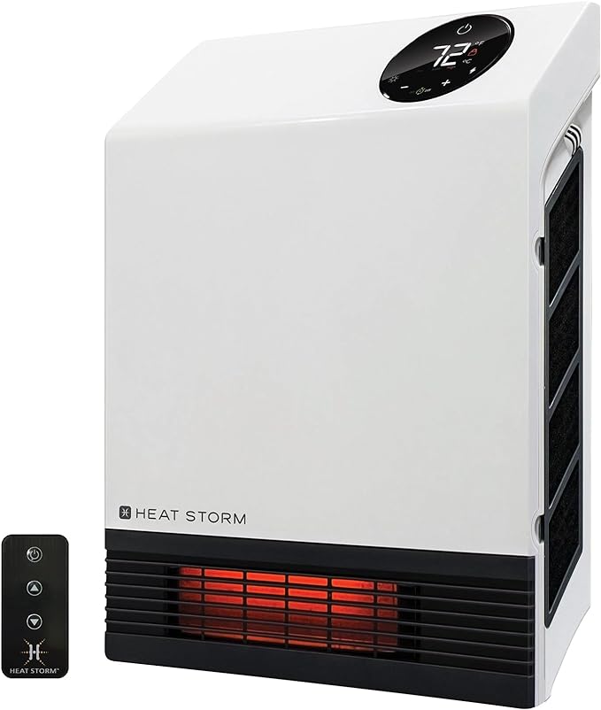 Efficient infrared heater with safe touch grill and adjustable thermostat.






