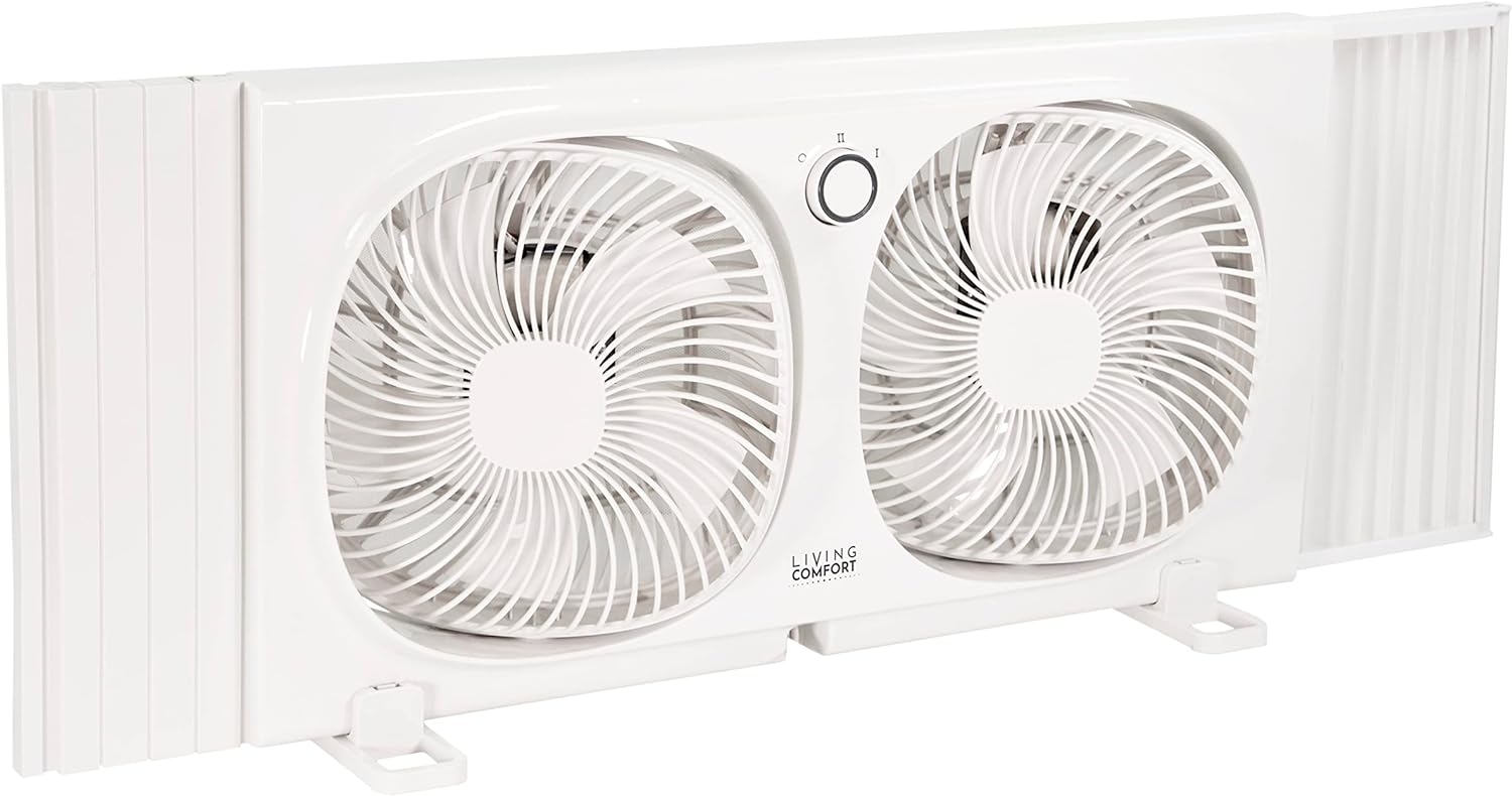 Comfort Zone Living Comfort Twin Window Fan with Individually 180 Degree Rotating Fan Heads
