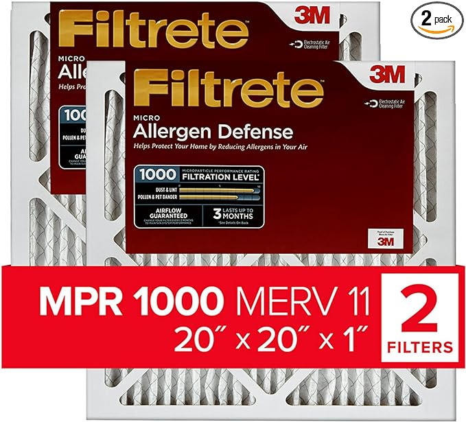 Micro Allergen Defense 3-Month Pleated 1-Inch Air Filters, 2 Filters