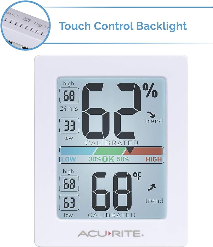 Temperature and humidity monitor: enhanced accuracy, backlight, multiple mounting options.






