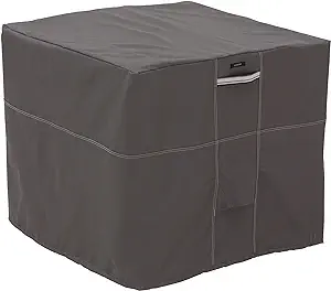 Premium outdoor cover for square air conditioners, heavy-duty, water-resistant, custom fit.






